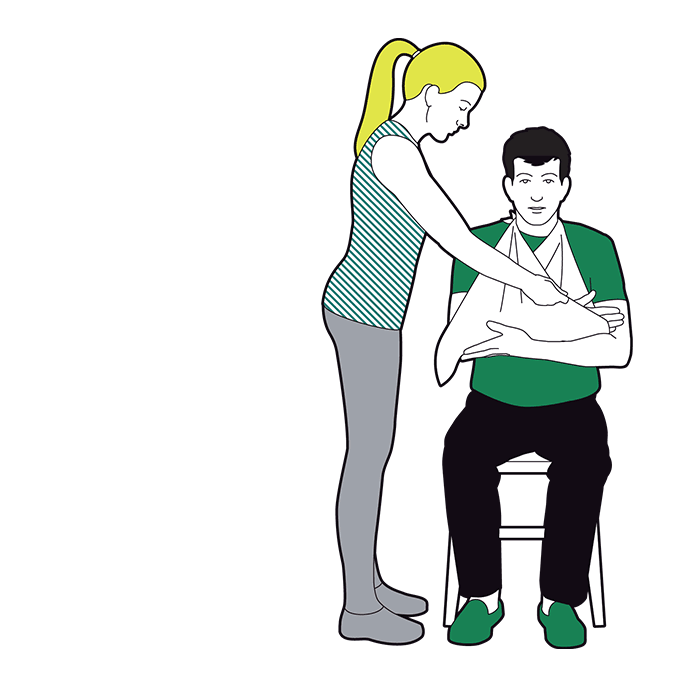 Arm sling - adjust the sling to support the arm all the way to their little finger