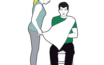 Elevation sling - lay the triangular bandage over the chest, on top of injured arm, with one end over uninjured shoulder
