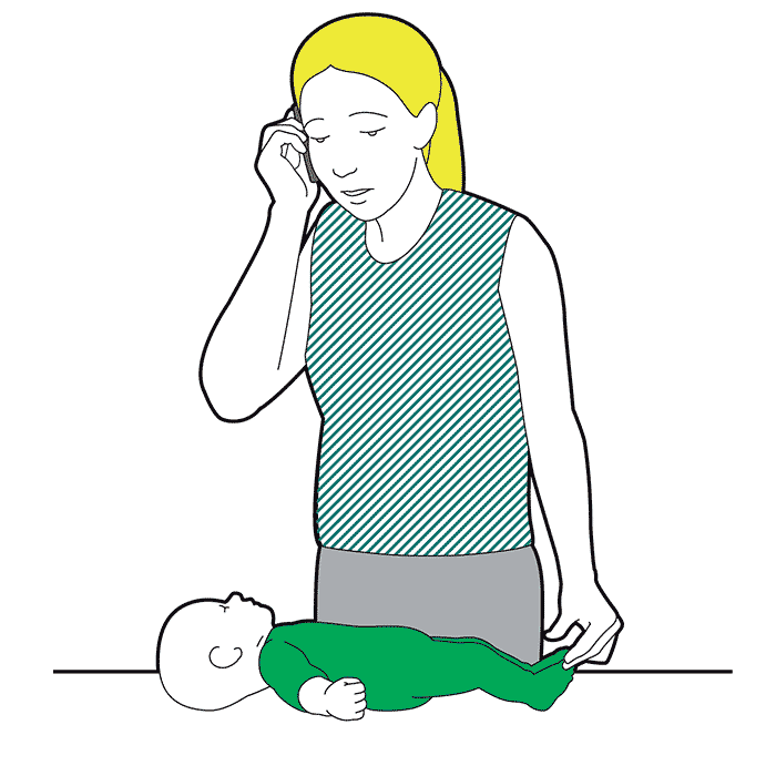 Baby recovery position - call for emergency help