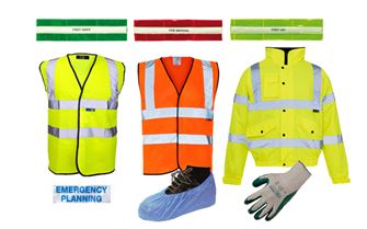 Hi-visibility clothing, armbands and gloves
