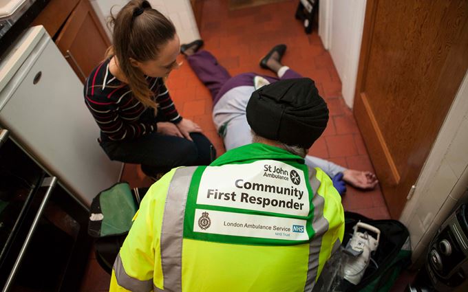 Community First Responder treating a collapsed woman