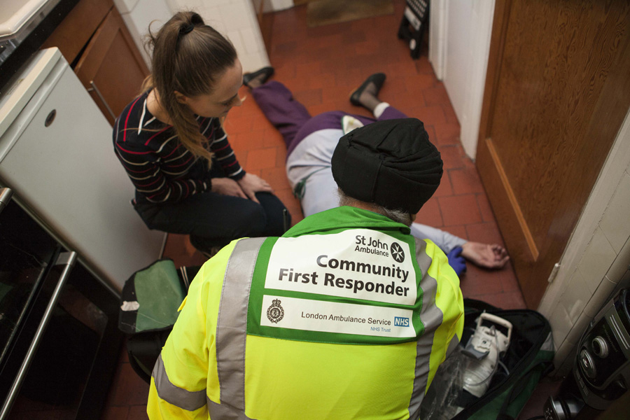 Community first responder helps a patient