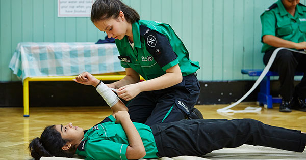 Cadets practising bandaging