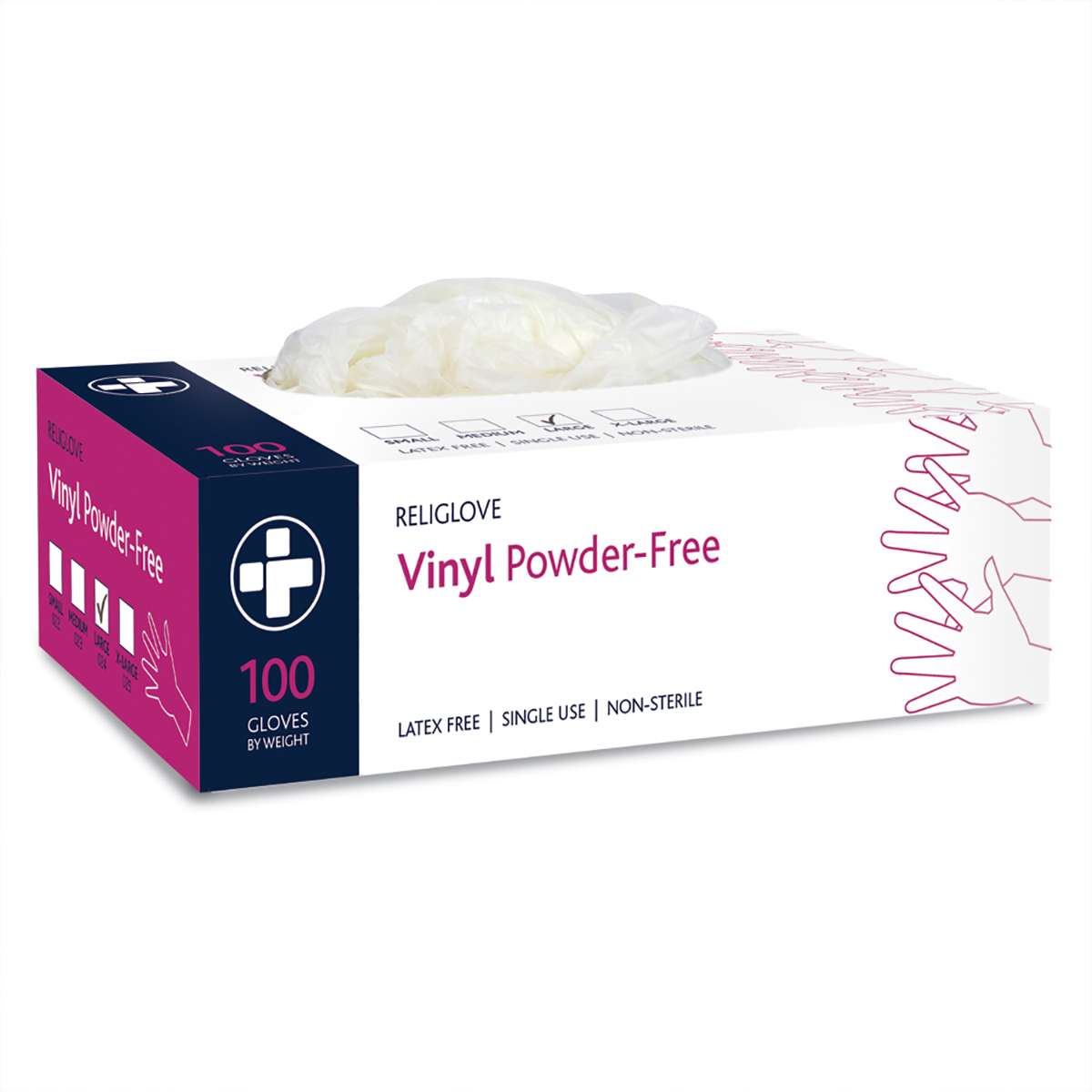 Box of 100 Large Vinyl Powder-Free Gloves