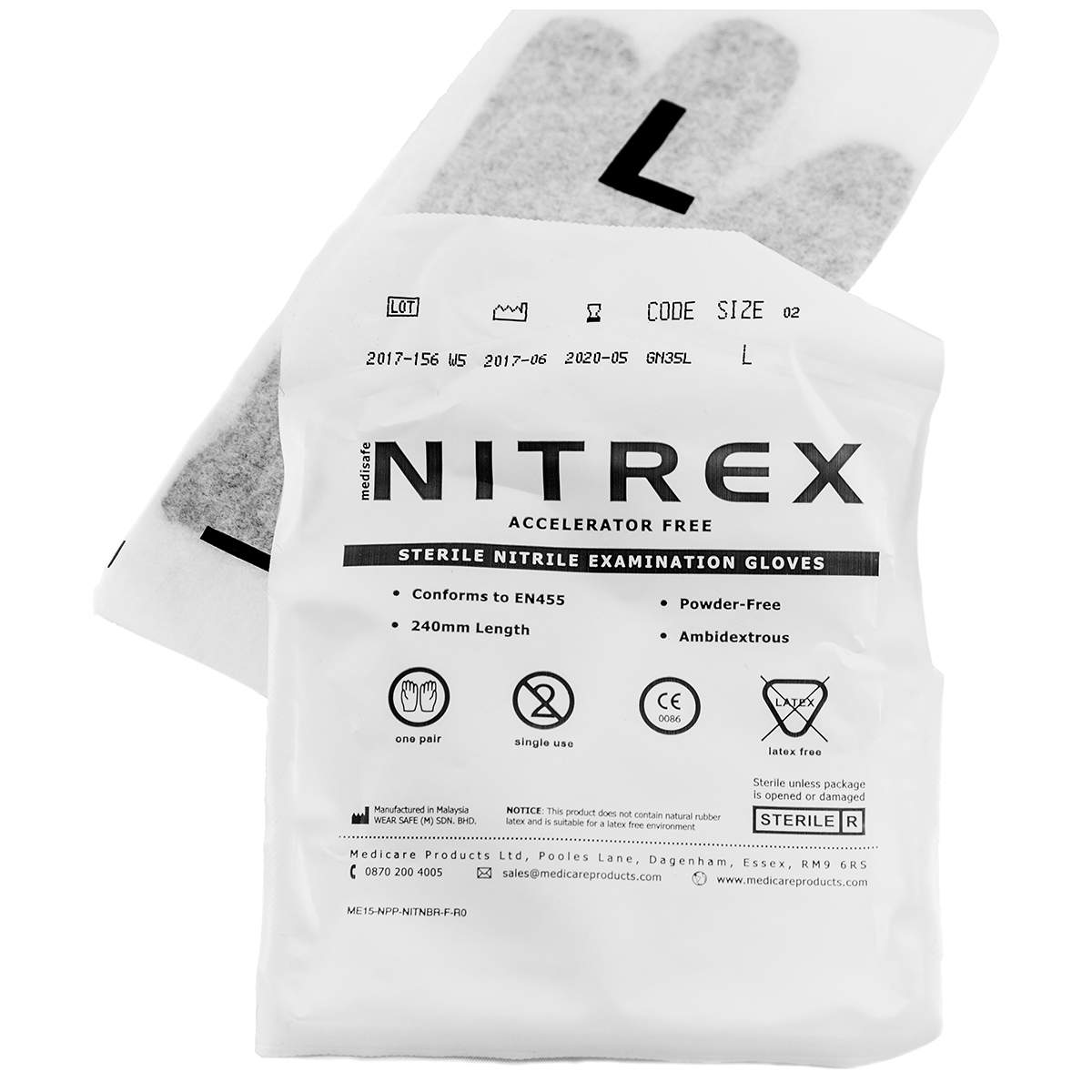 Large Sterile Nitrile Powder-Free Latex-free Gloves