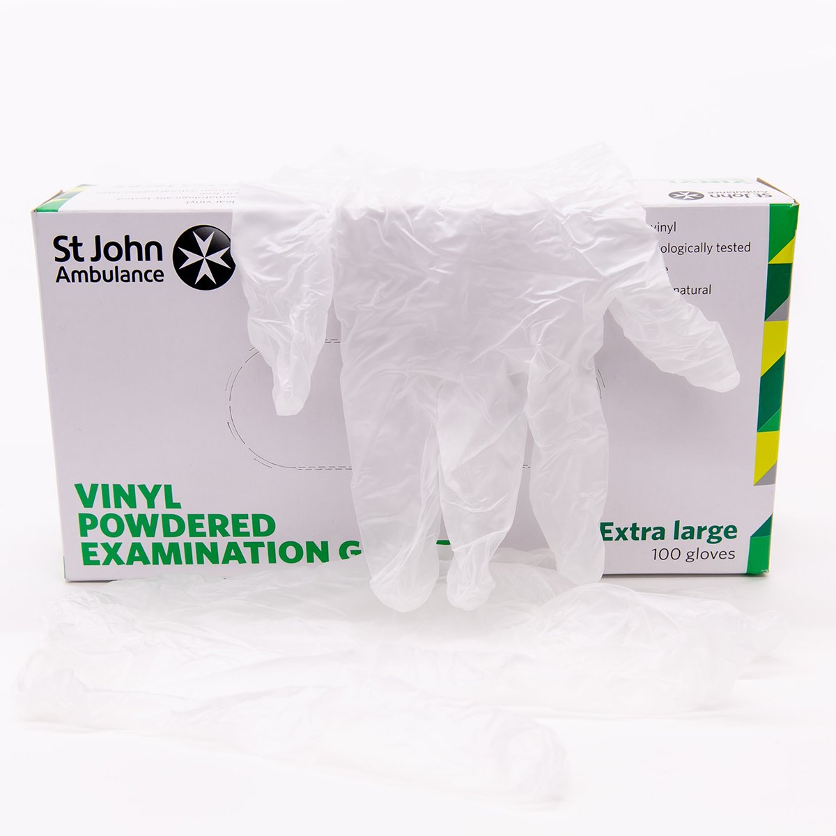 Box of 100 Extra Large St John Ambulance Vinyl Pre-Powdered Gloves