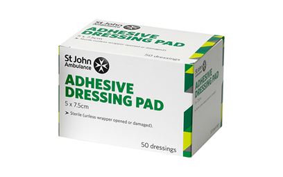 Pack of 50 5cm x 7.5cm St John Ambulance Large Adhesive Dressing Pads Pack of 50 5cm x 7.5cm St John Ambulance Large Adhesive Dressing Pads