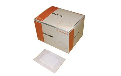 Box of 50 8.3cm x 6cm Primapore Adhesive Dressing Pads Box of 50 8.3cm x 6cm Primapore Adhesive Dressing Pads
