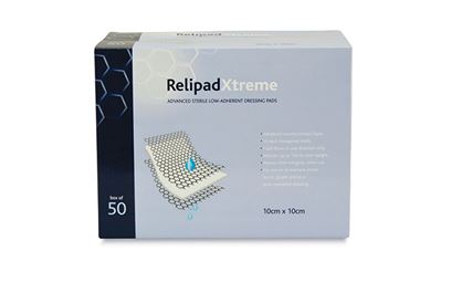 Box of 50 10cm x 10cm Relipad Xtreme Low-Adherent Dressing Pads Box of 50 10cm x 10cm Relipad Xtreme Low-Adherent Dressing Pads