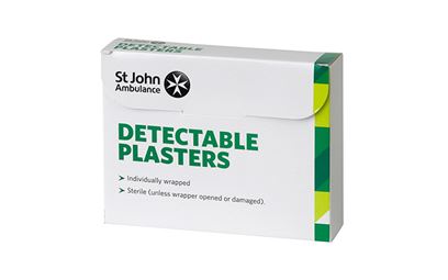 Pack of 100 Assorted Sizes Standard Blue St John Ambulance Washproof Detectable Plasters Pack of 100 Assorted Sizes Standard Blue St John Ambulance Washproof Detectable Plasters